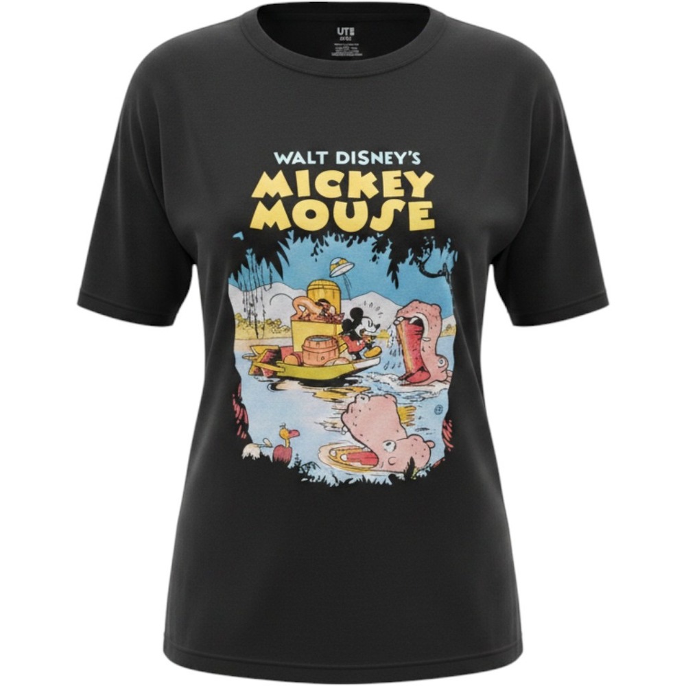 Uniqlo UT Disney Mickey Mouse Jungle Cruise Graphic T-Shirt Mens XL Black 470475 - Picture 1 of 6